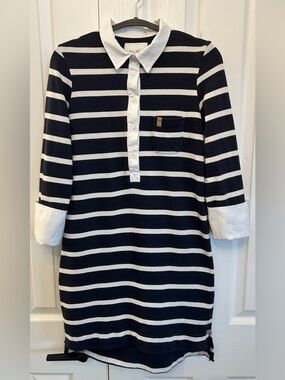 Part Two Rugby Shirt Dress Navy Stripe Cotton XS EUC